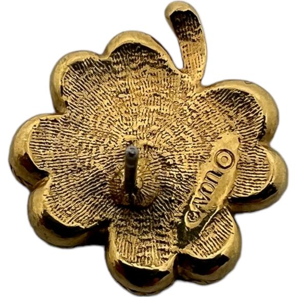 Vintage Avon Green Gold Shamrock Clover Earrings 1990s St. Patrick's Day Jewelry - Picture 7 of 8